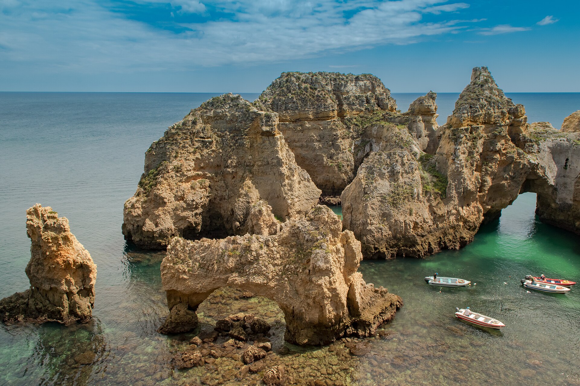 The sea stacks and golden cliffs of Ponta da Piedade near Lagos, Algarve