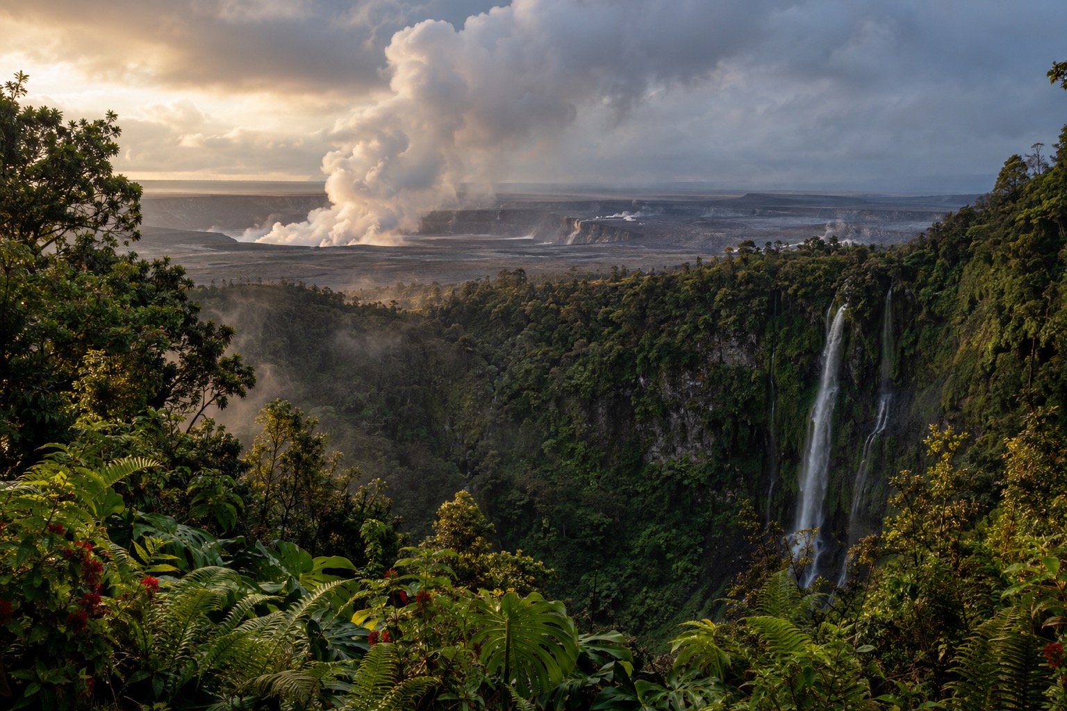 Steam and gas rising from Kilauea's summit caldera at Hawaii Volcanoes National Park