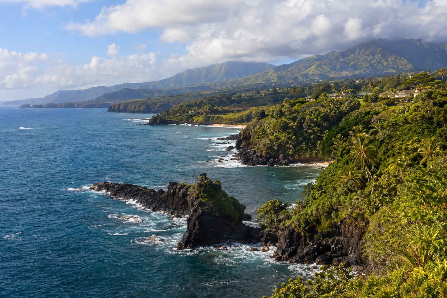 Sea cliffs and rainforest along Maui's Hana Highway coastline