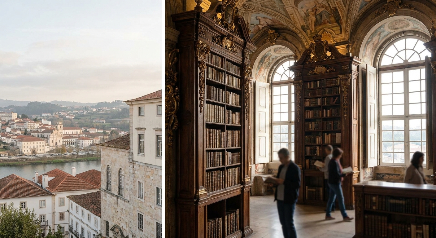 Baroque bookshelves and gilded woodwork inside a historic university library