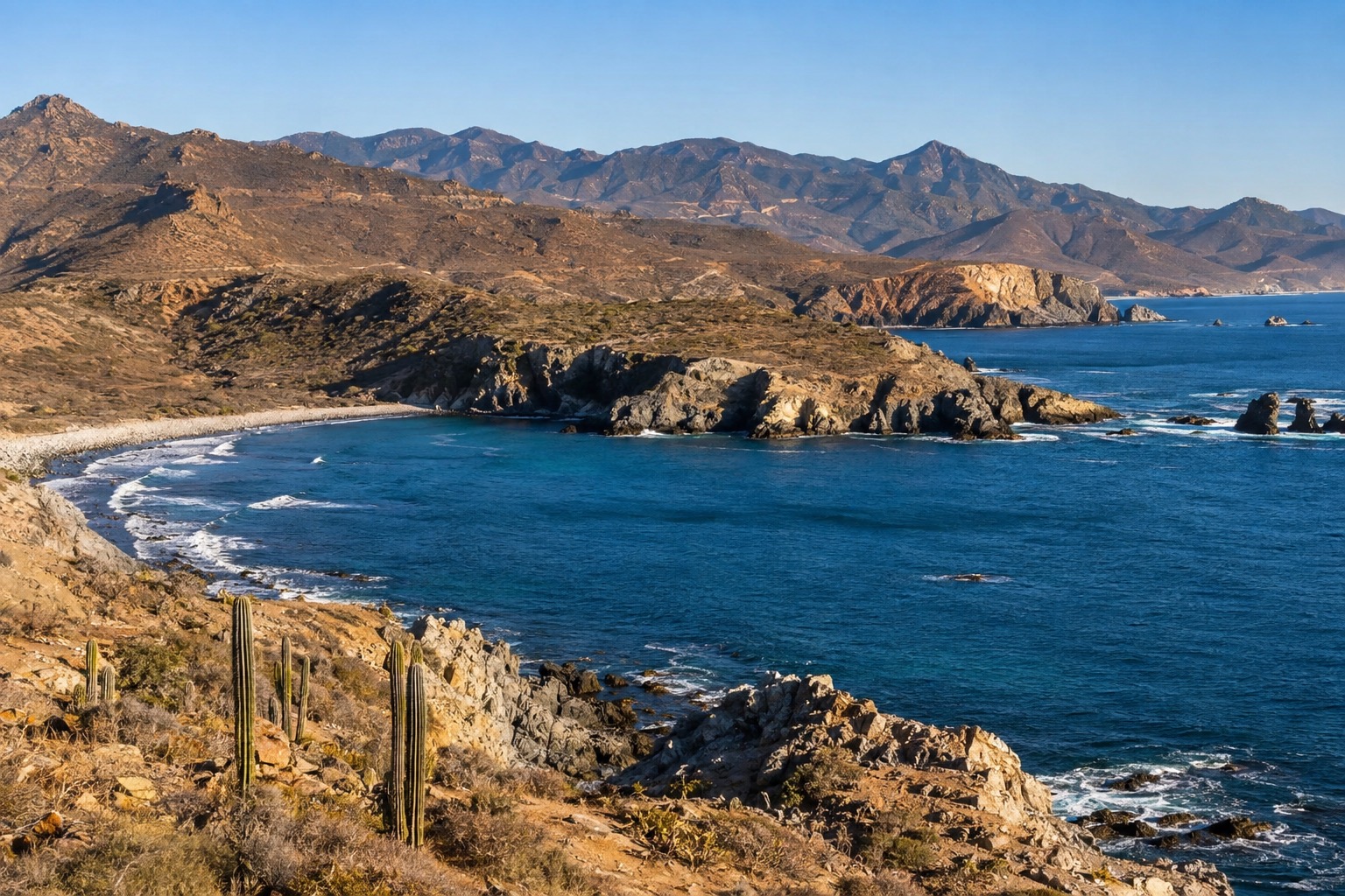 Wide bay and waterfront of Ensenada, Baja California, under a clear sky