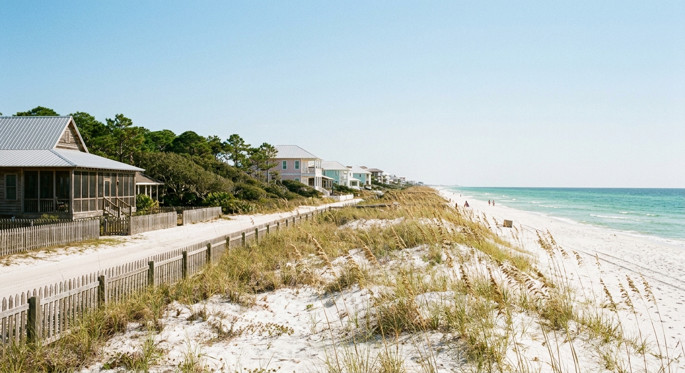 Low dunes and sea oats along a white barrier island beach on the northern Gulf coast