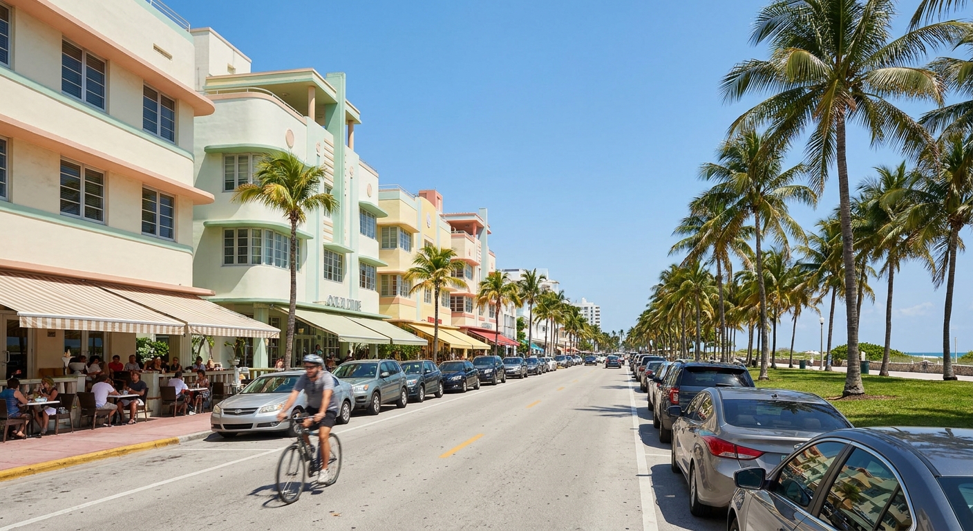 A cyclist passing wooden two-story houses with white porches in a historic district