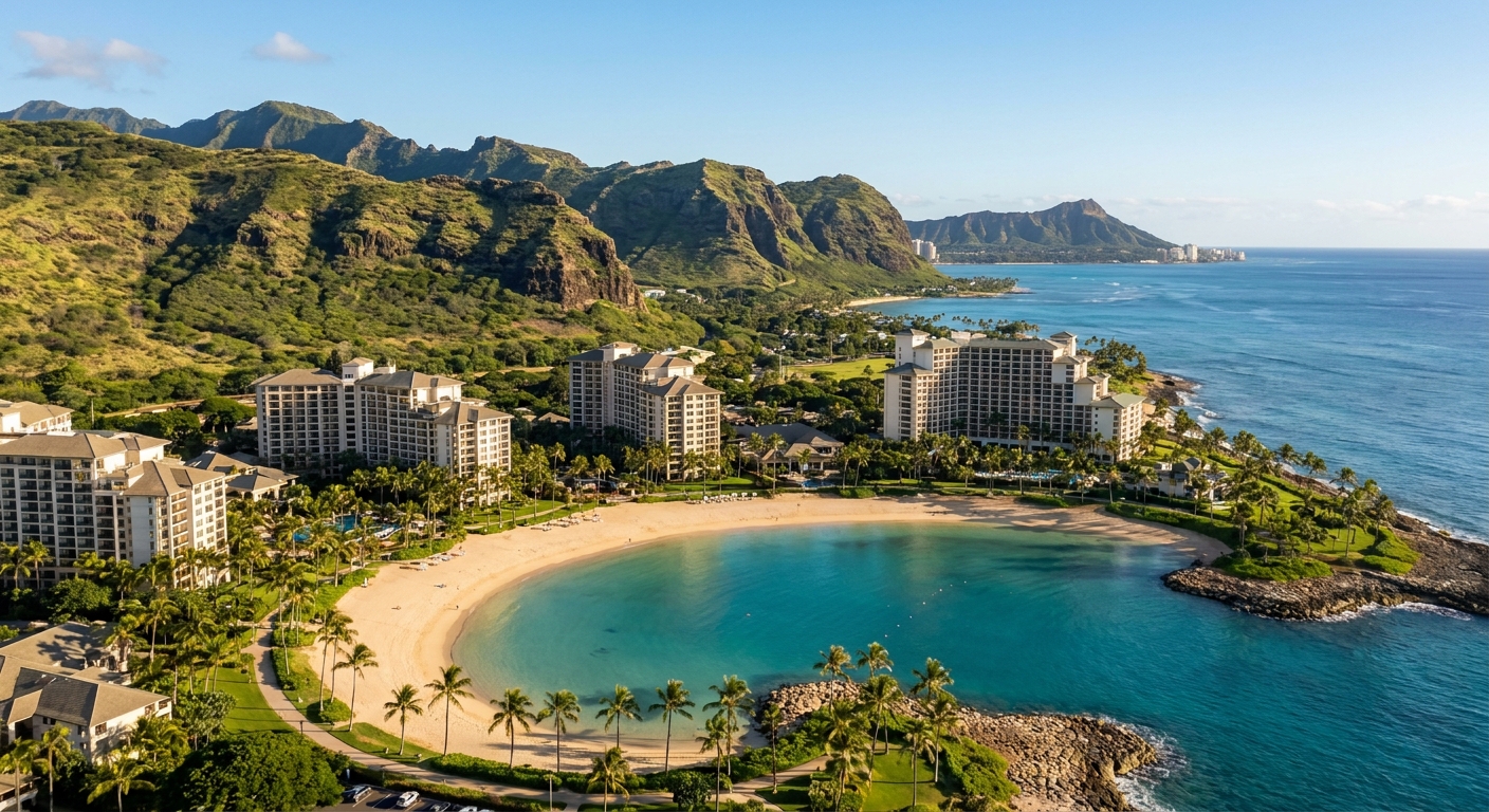 Aerial view of one of Ko Olina's four man-made lagoons on Oahu's leeward coast