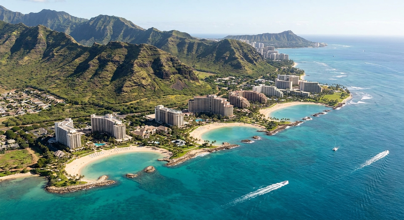 Aerial view of Ko Olina's four man-made lagoons along Oahu's leeward coast