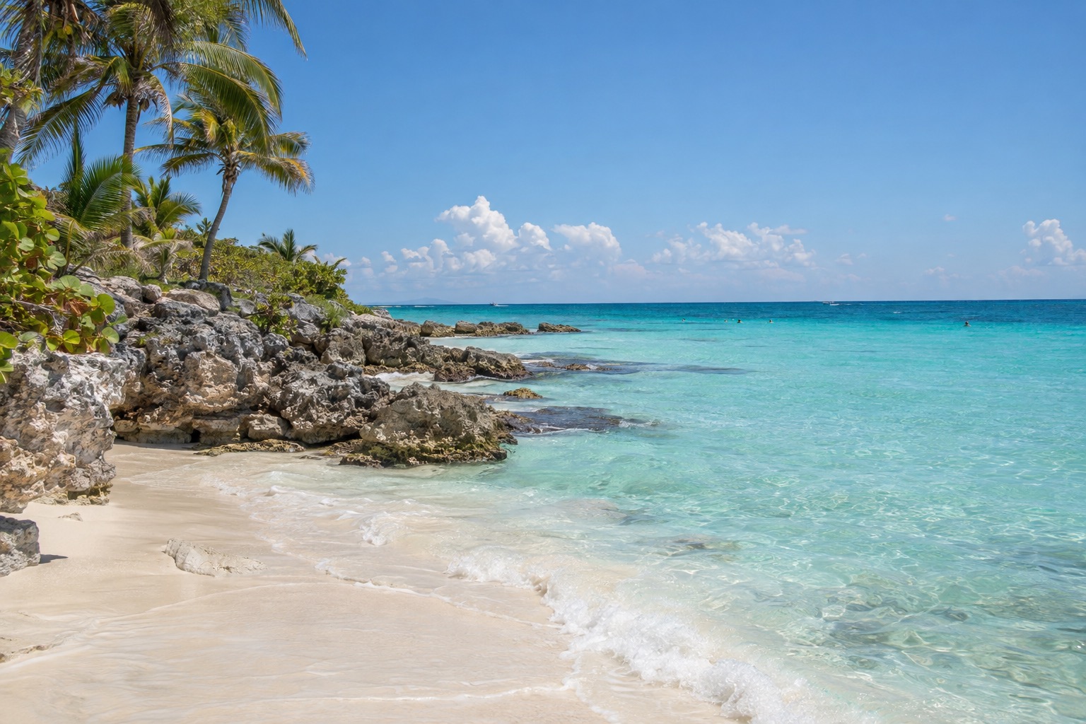 White-sand beach with turquoise water on Mexico's Caribbean coast