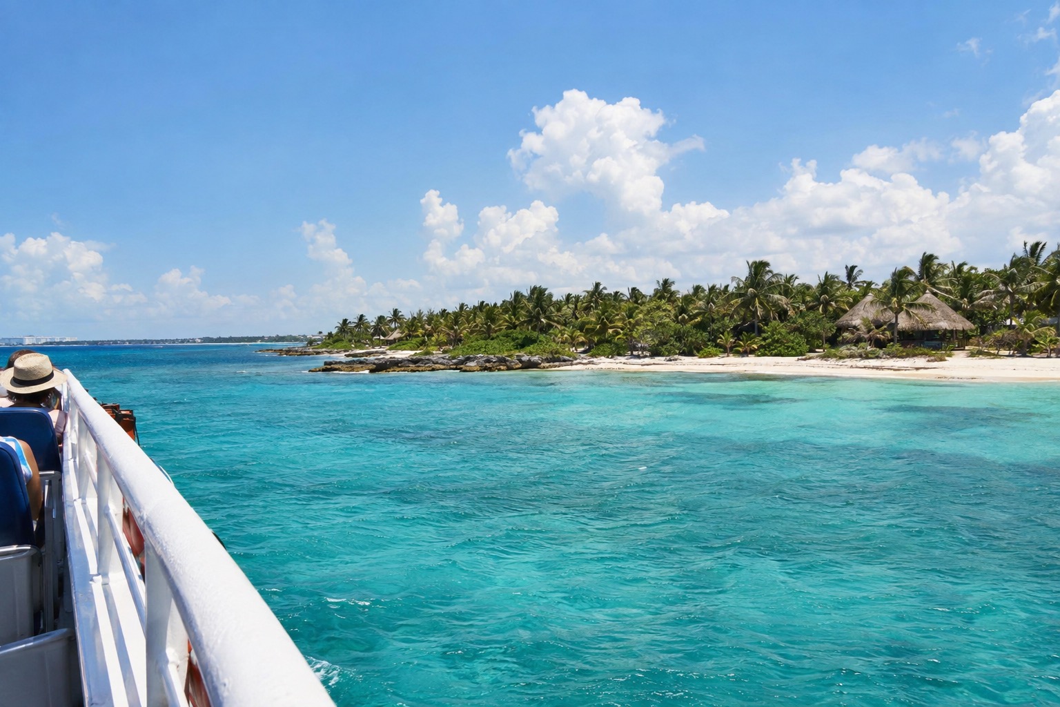 Ferry crossing from Playa del Carmen toward Cozumel over turquoise water