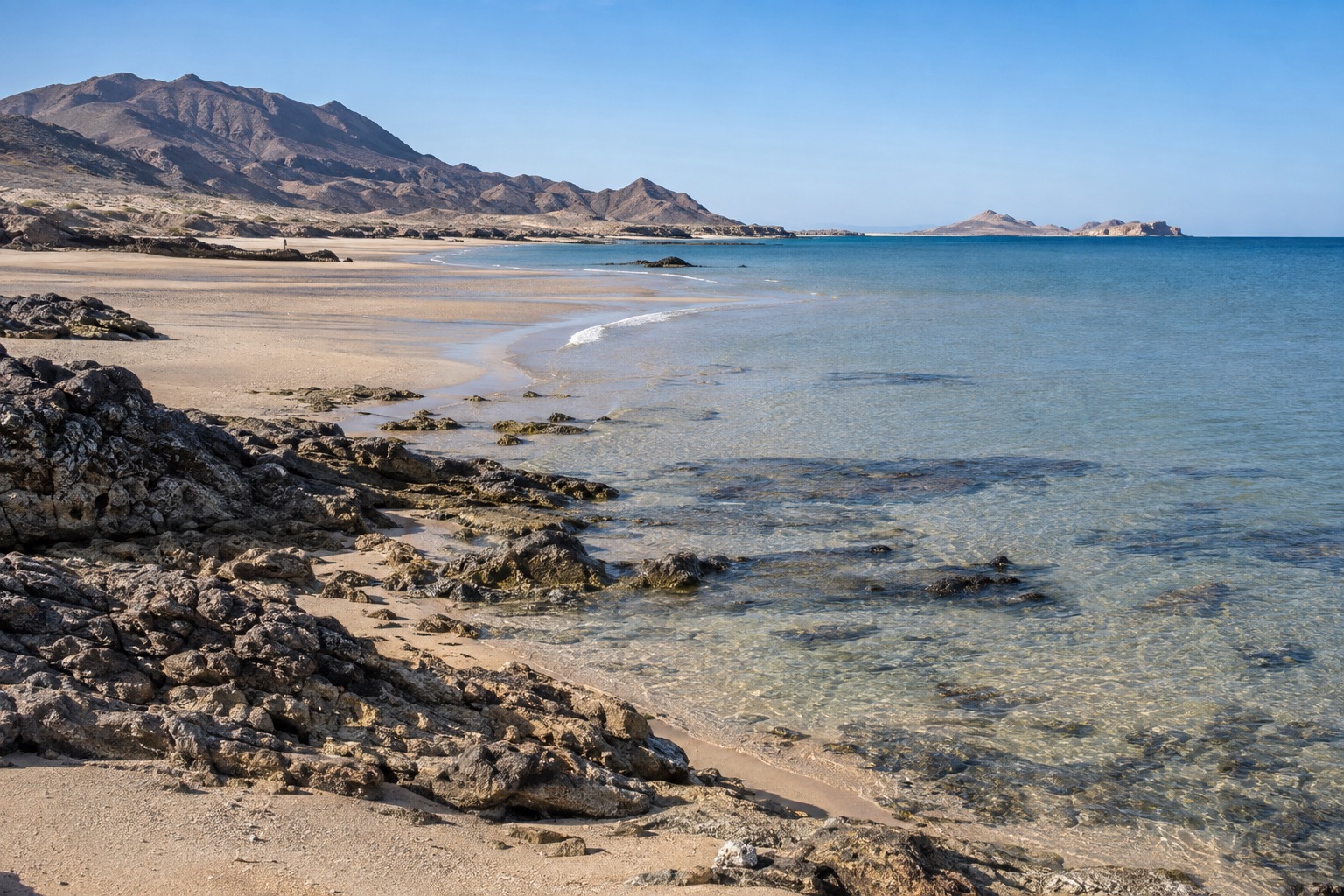 Calm Sea of Cortez shoreline near Puerto Penasco in the afternoon