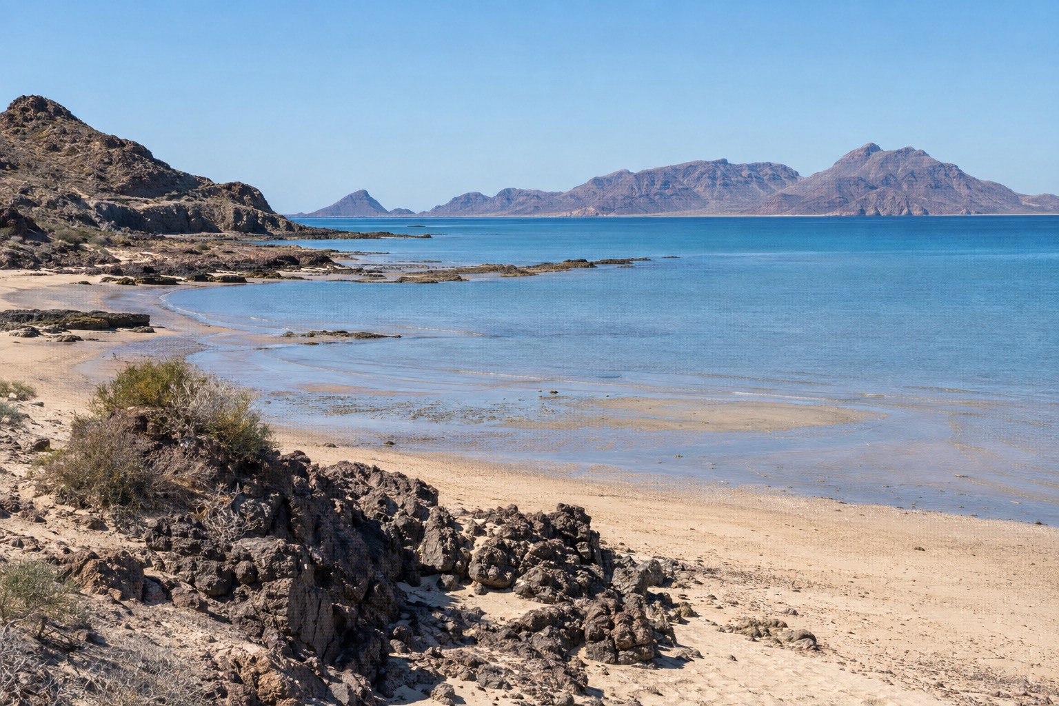 Cholla Bay shoreline on the Sea of Cortez in winter sun