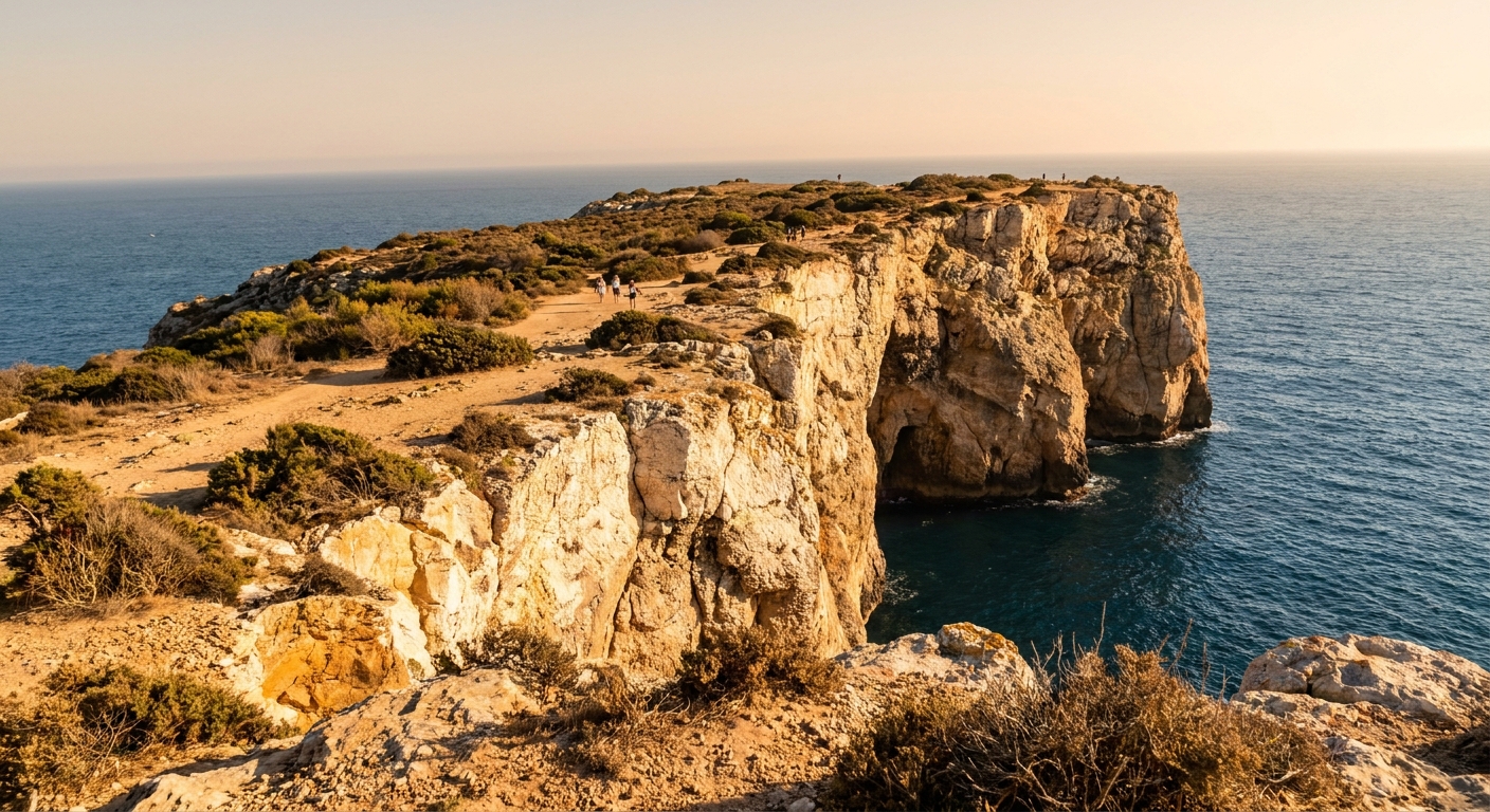 Cliffs and open Atlantic at the Sagres headland under a clear summer sky