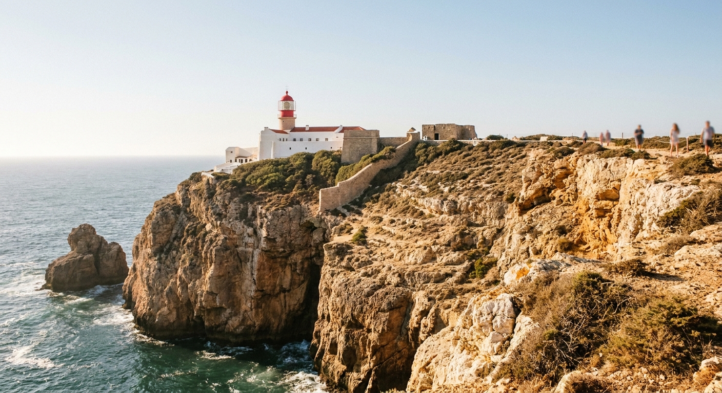 Cliffs and a lighthouse above the Atlantic at Cabo de São Vicente near Sagres