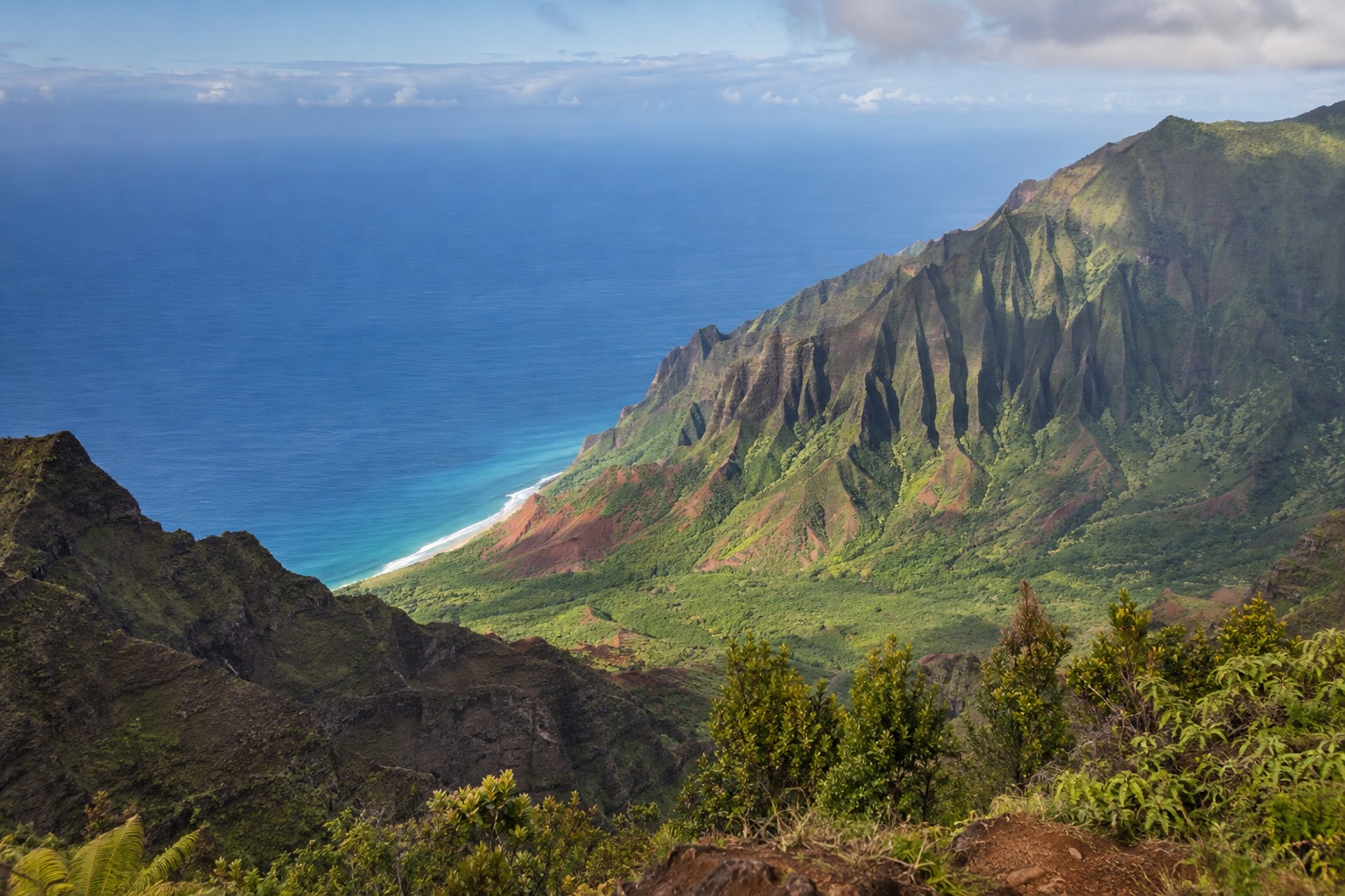 Kalalau Valley seen from a lookout platform in Kokee State Park