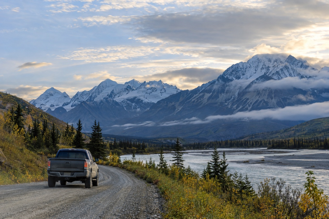 A pickup on an Alaska road