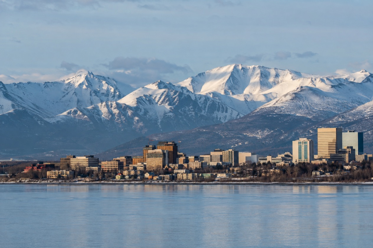 Anchorage below the Chugach Mountains