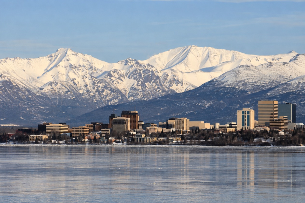 Anchorage below the Chugach Mountains