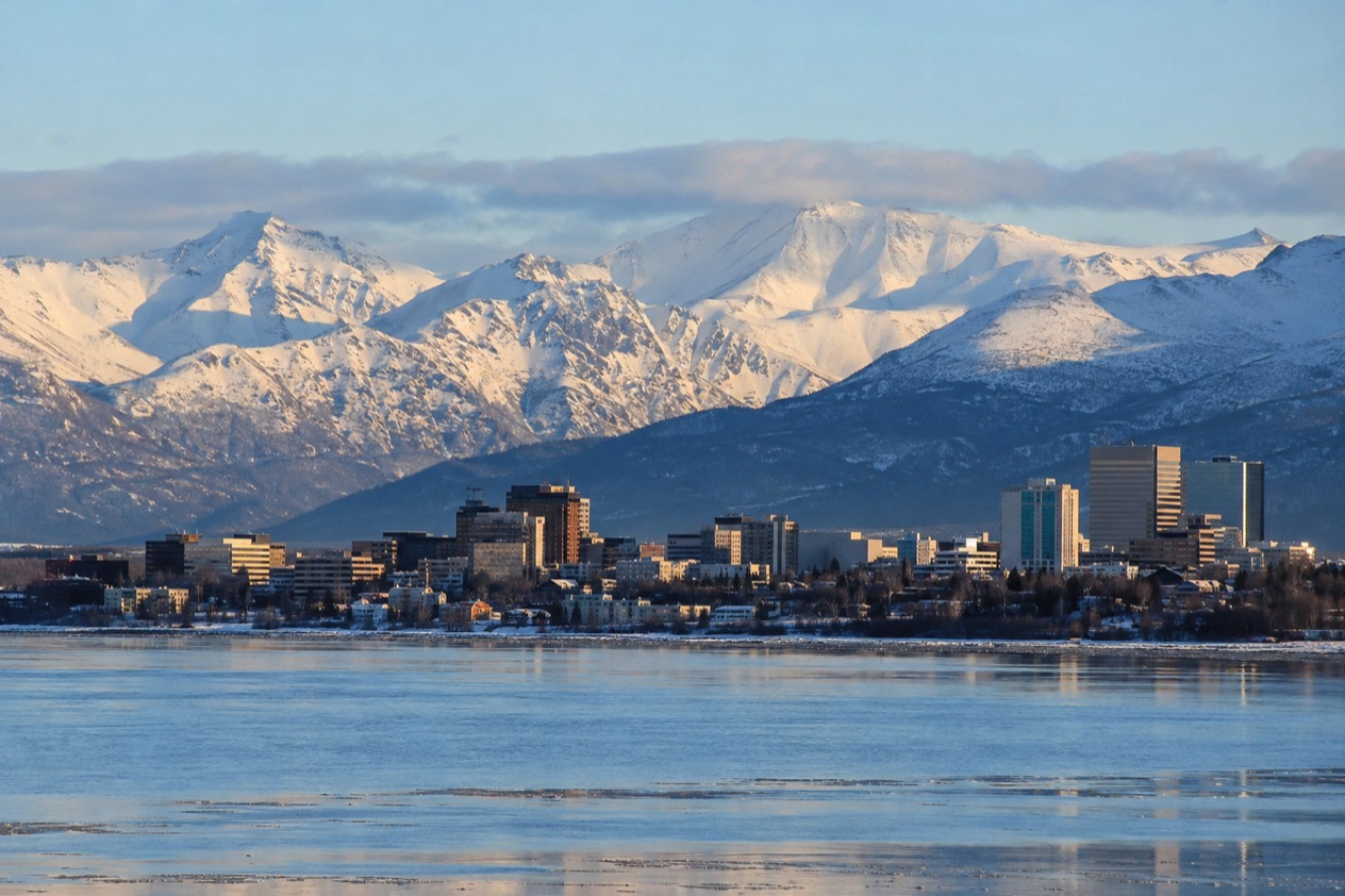 Anchorage below the Chugach Mountains