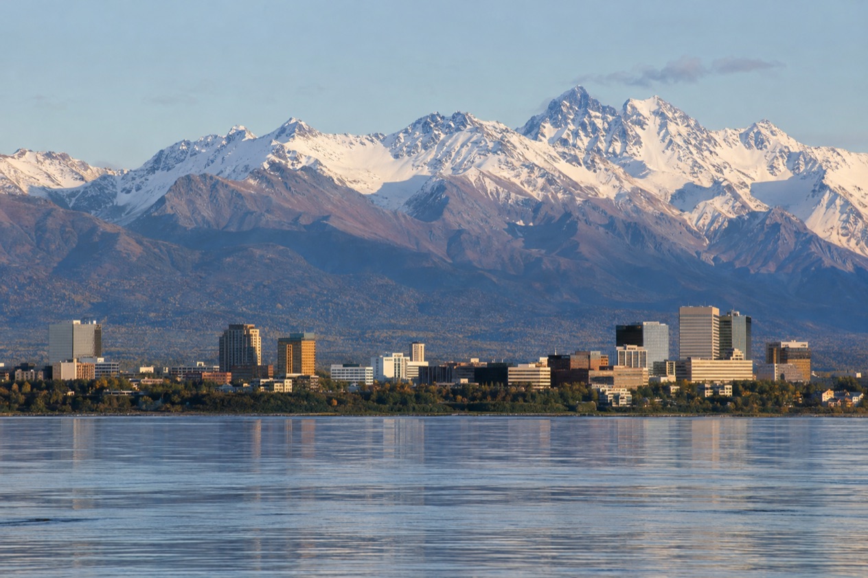 Anchorage below the Chugach Mountains