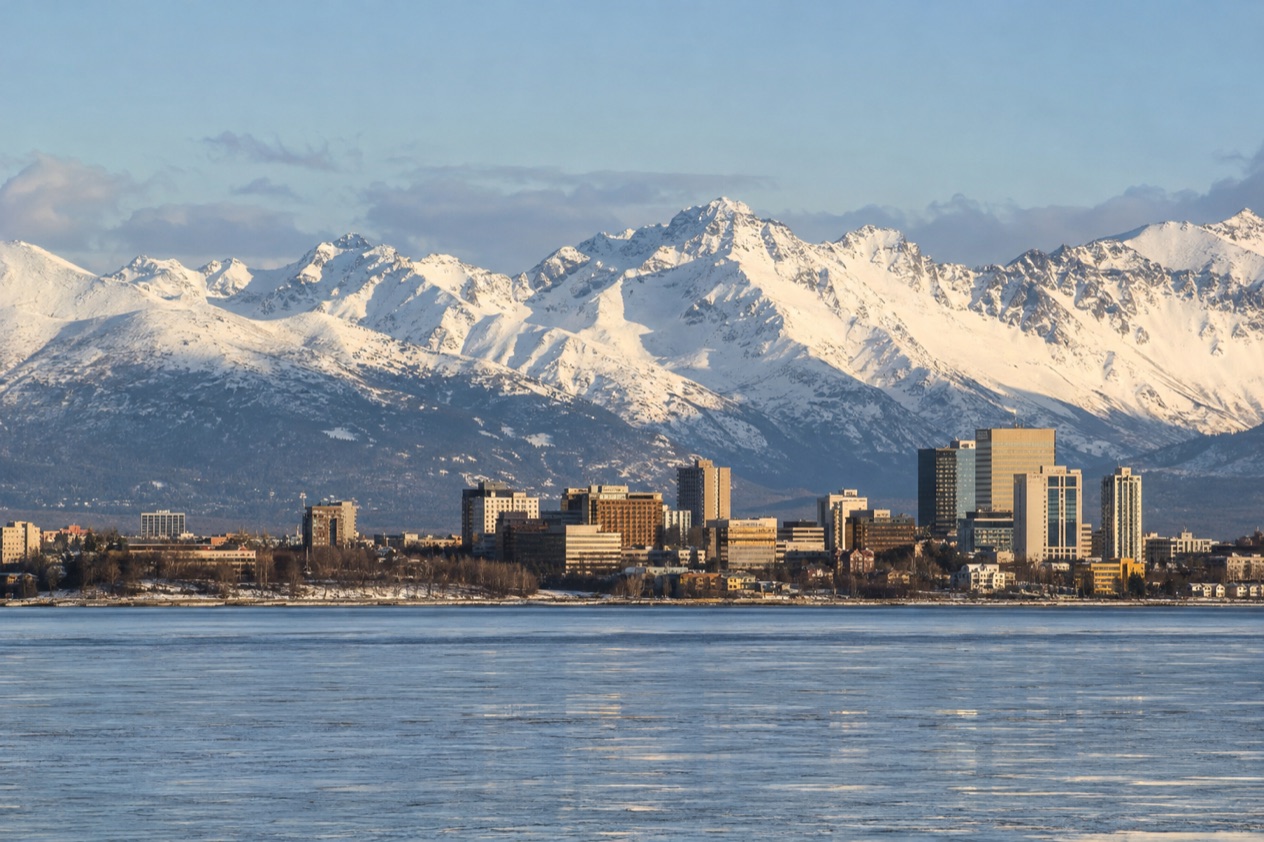 Anchorage below the Chugach Mountains