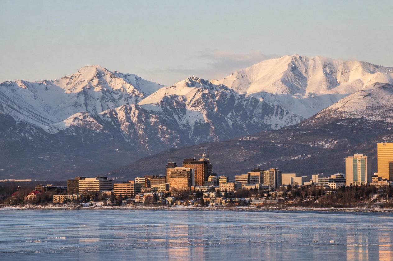 Anchorage below the Chugach Mountains