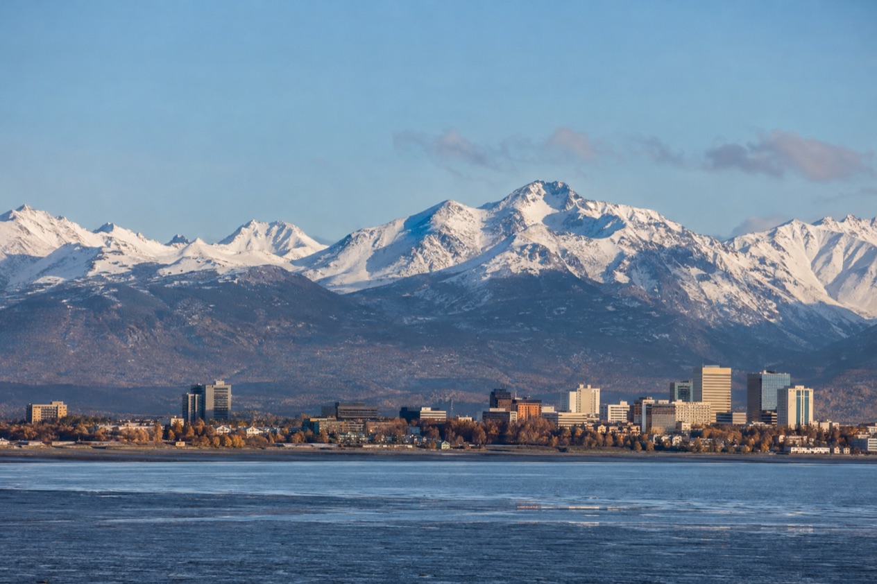 Anchorage below the Chugach Mountains