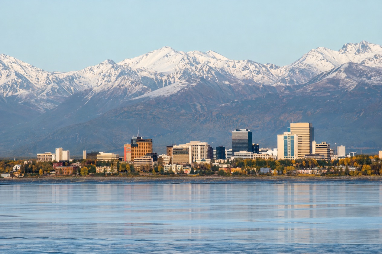 Anchorage below the Chugach Mountains
