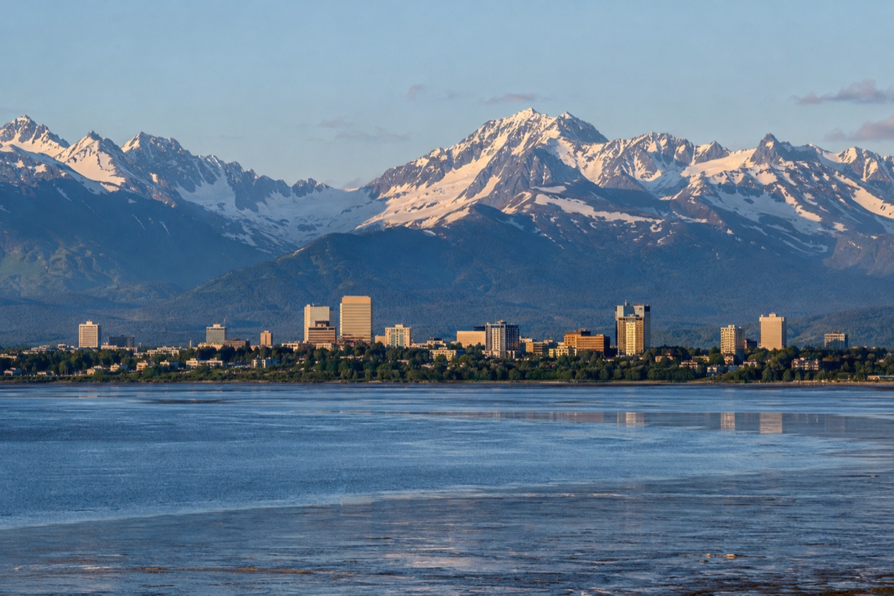 Anchorage below the Chugach Mountains