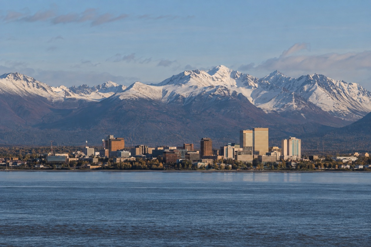 Anchorage below the Chugach Mountains
