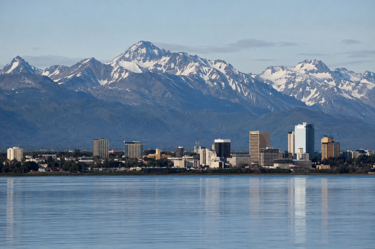 Anchorage below the Chugach Mountains