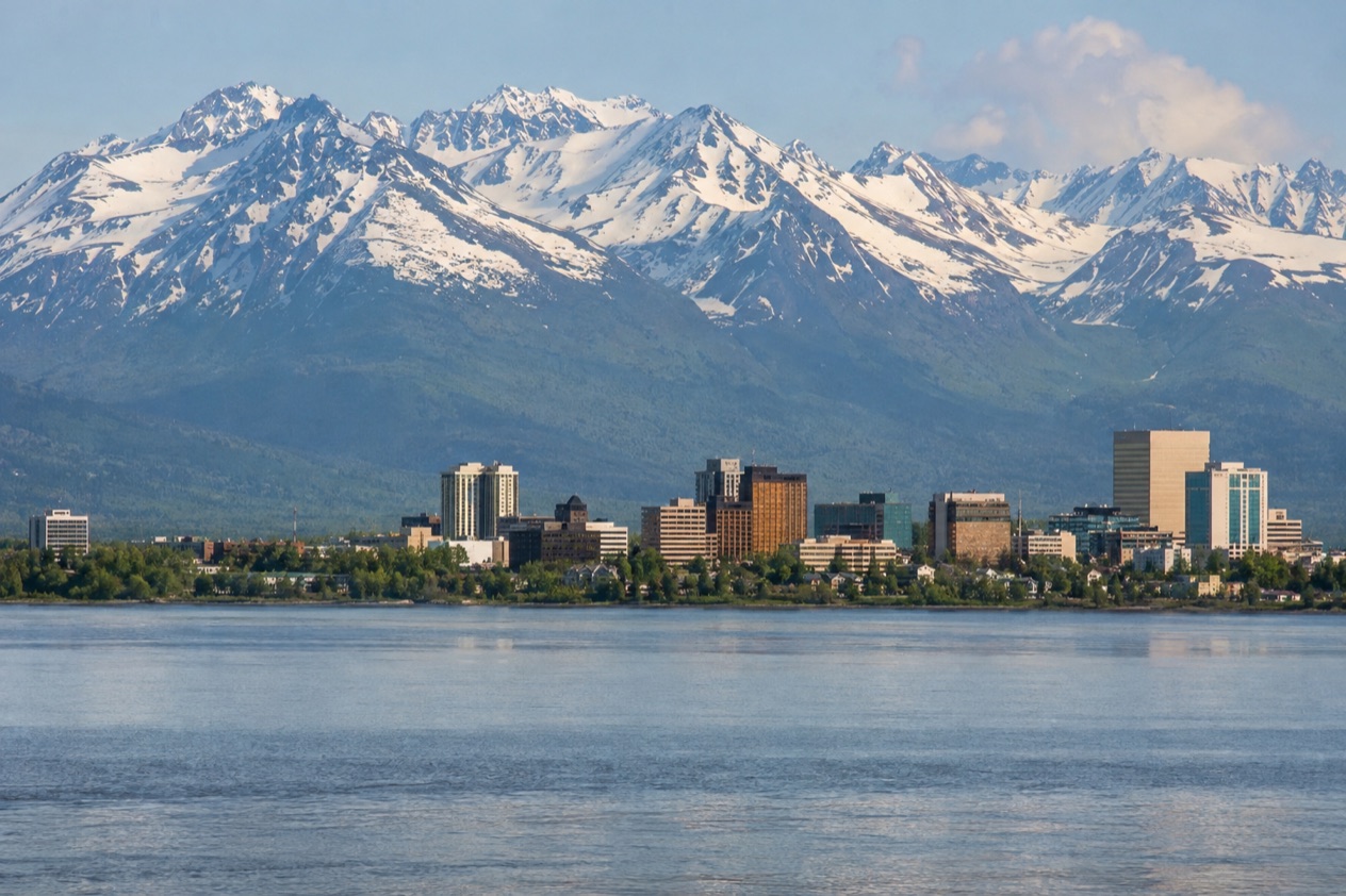 Anchorage below the Chugach Mountains