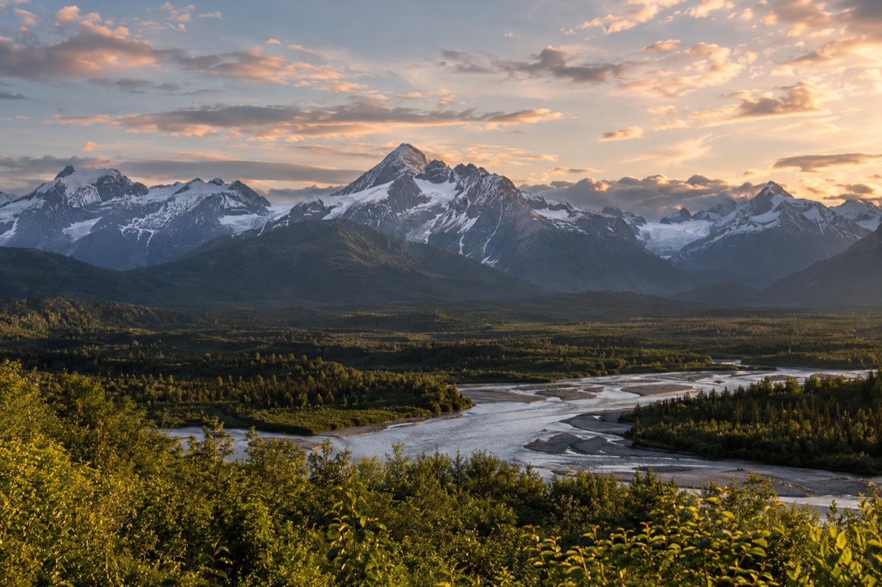 The mountains and valleys of Alaska in late summer