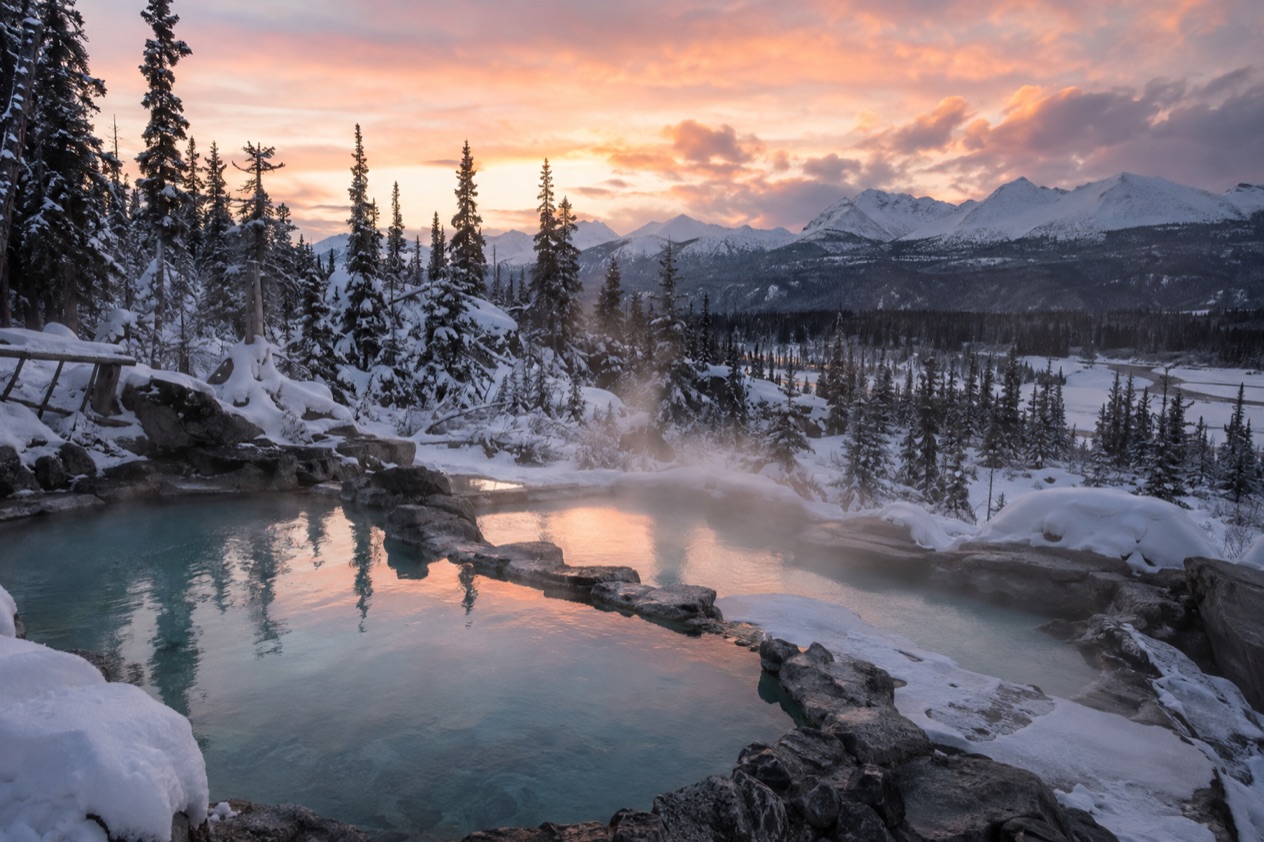 Steam over a hot spring