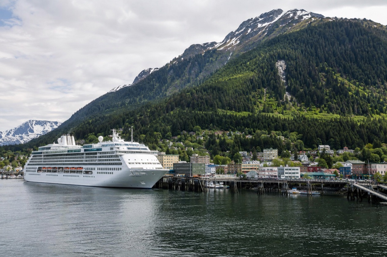 A cruise ship at a pier