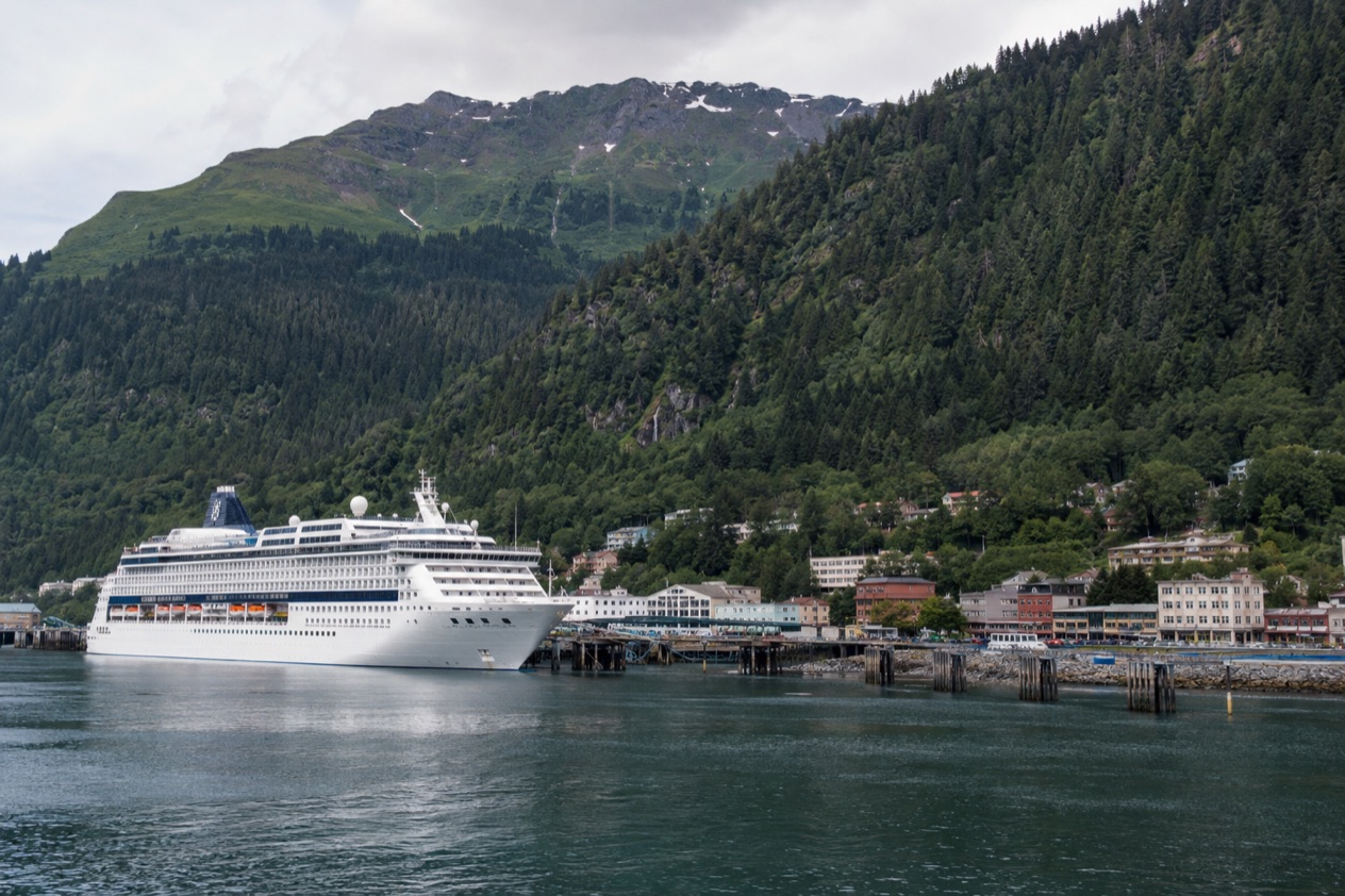 A cruise ship at a pier