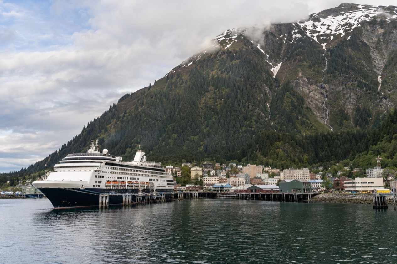 A cruise ship at a pier