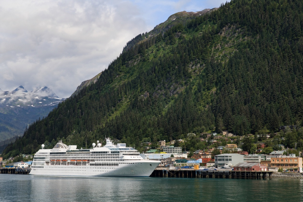 A cruise ship at a pier