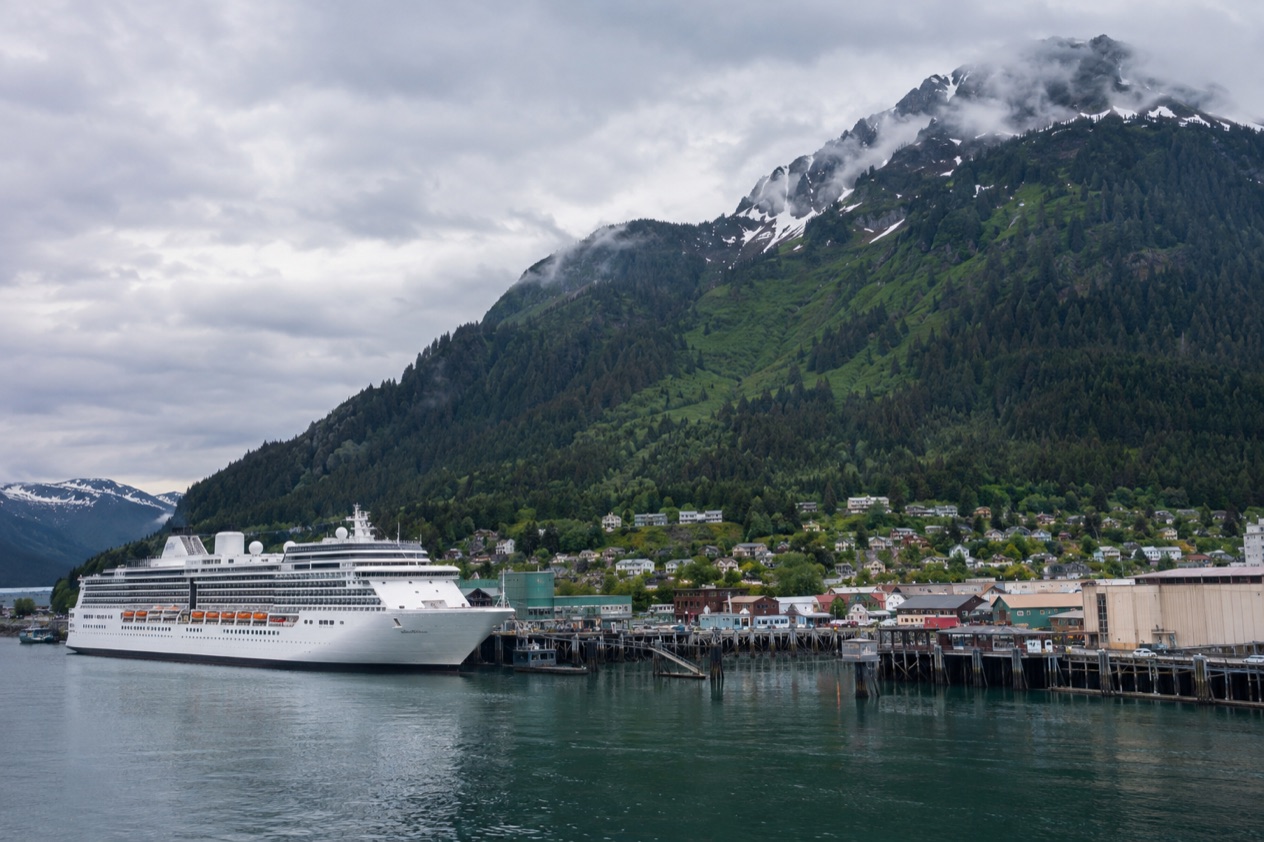 A cruise ship at a pier