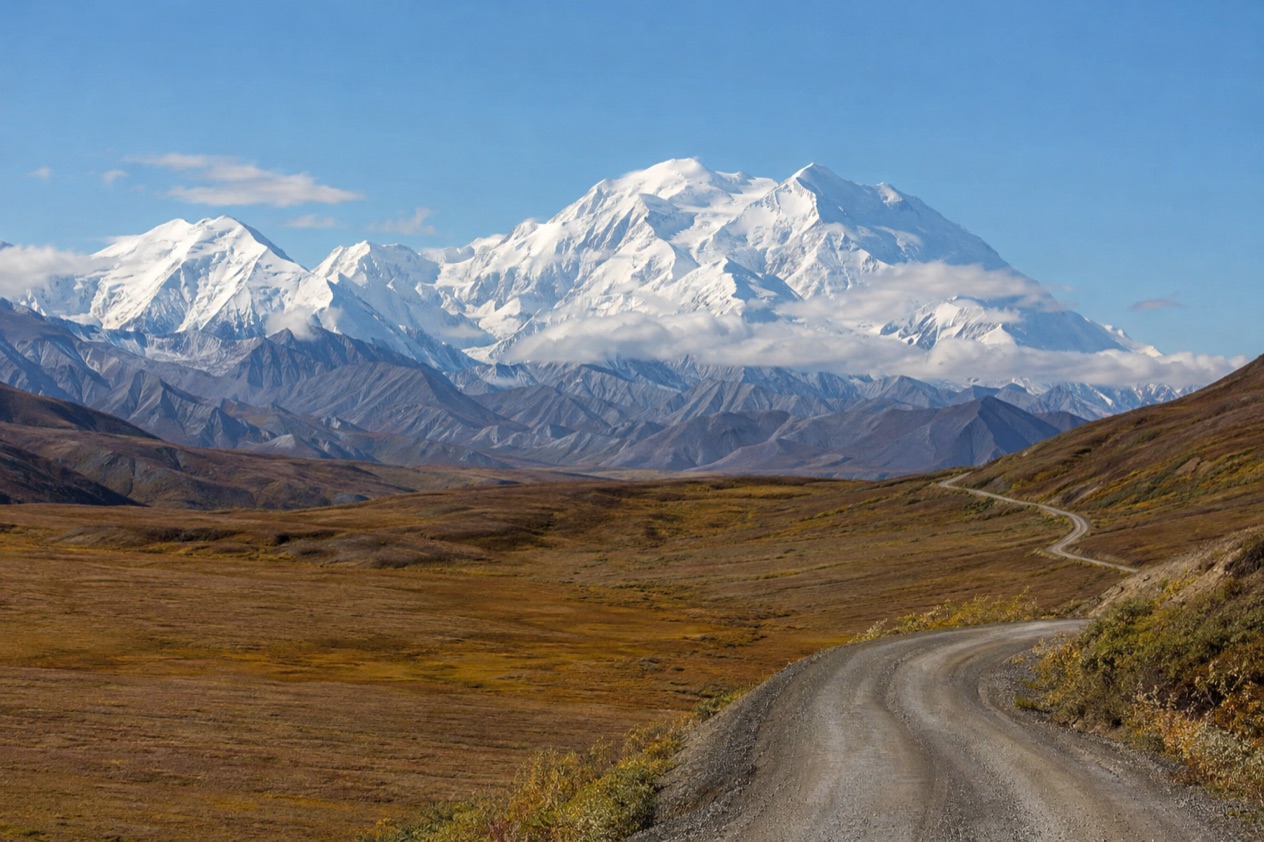 The Denali Park Road and the mountain