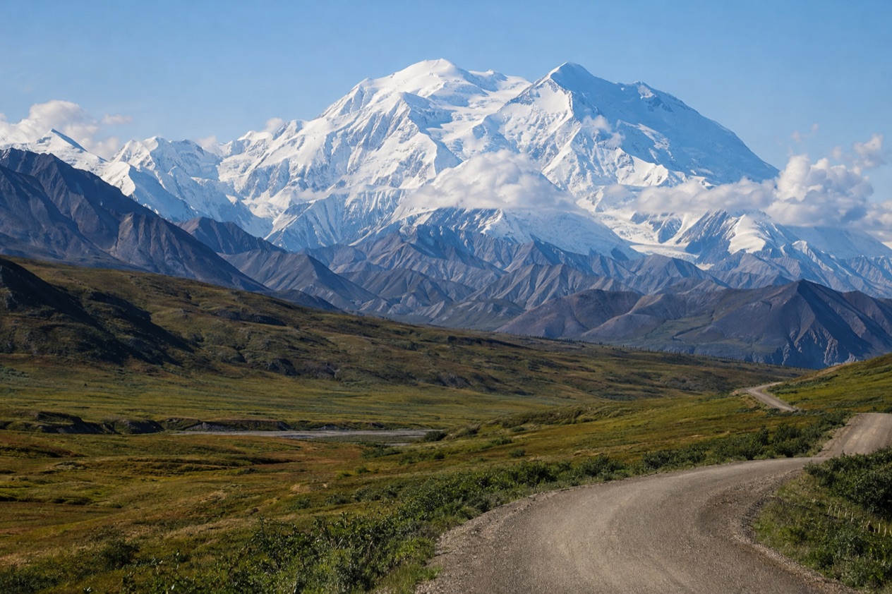 The Denali Park Road and the mountain