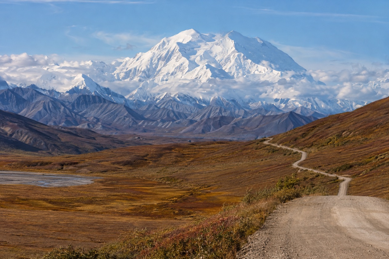 The Denali Park Road and the mountain