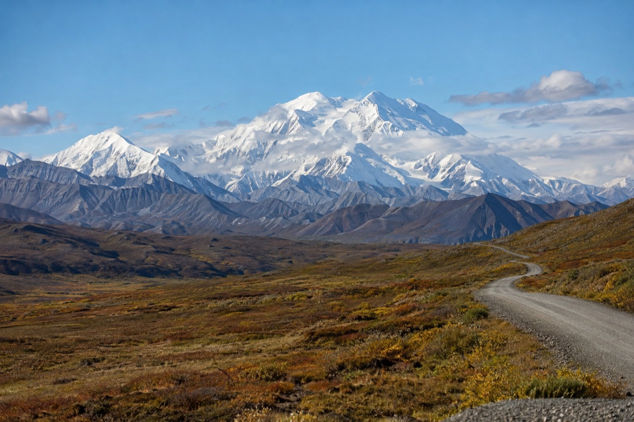 The Denali Park Road and the mountain