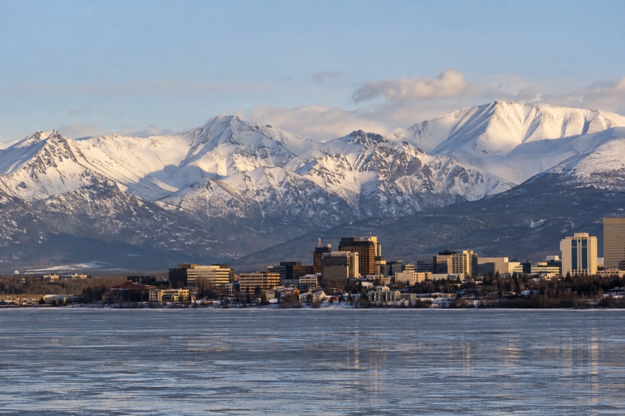 Anchorage below the Chugach Mountains