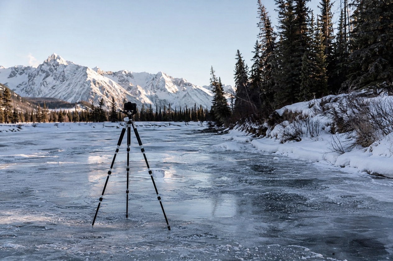 A tripod on the ice
