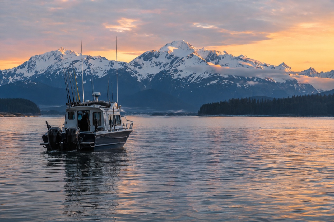 A fishing boat at dawn