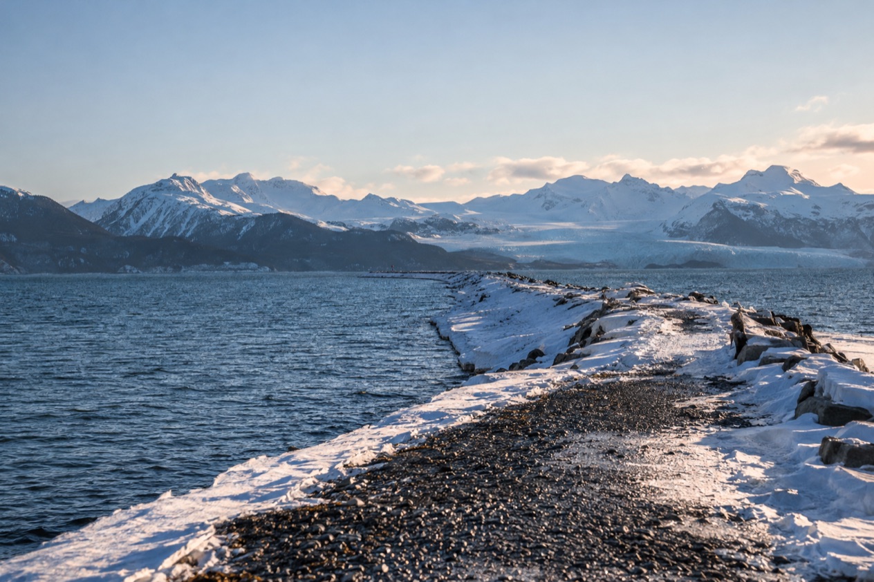 The Homer Spit and Kachemak Bay in late winter