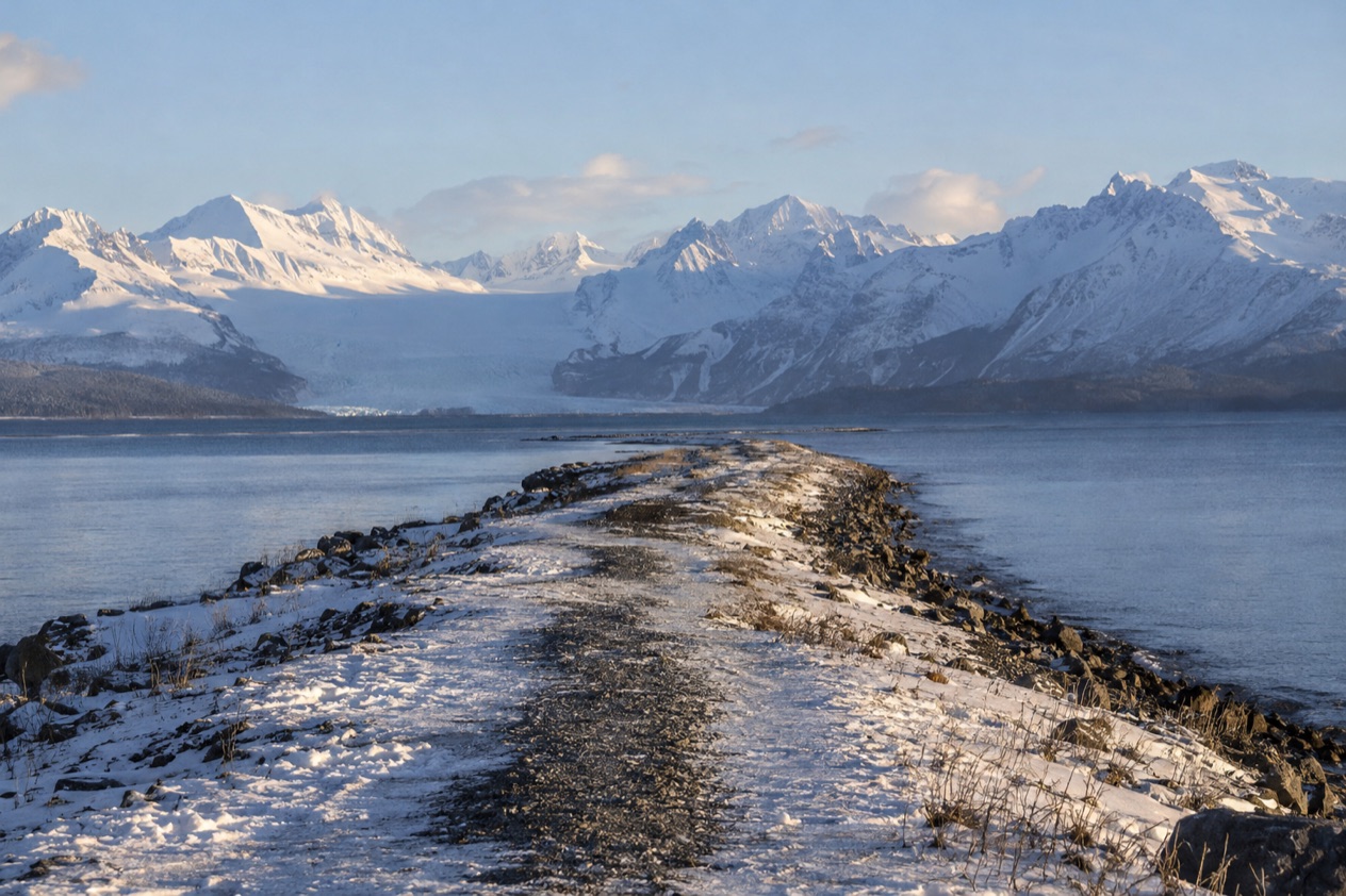 The Homer Spit and Kachemak Bay in winter