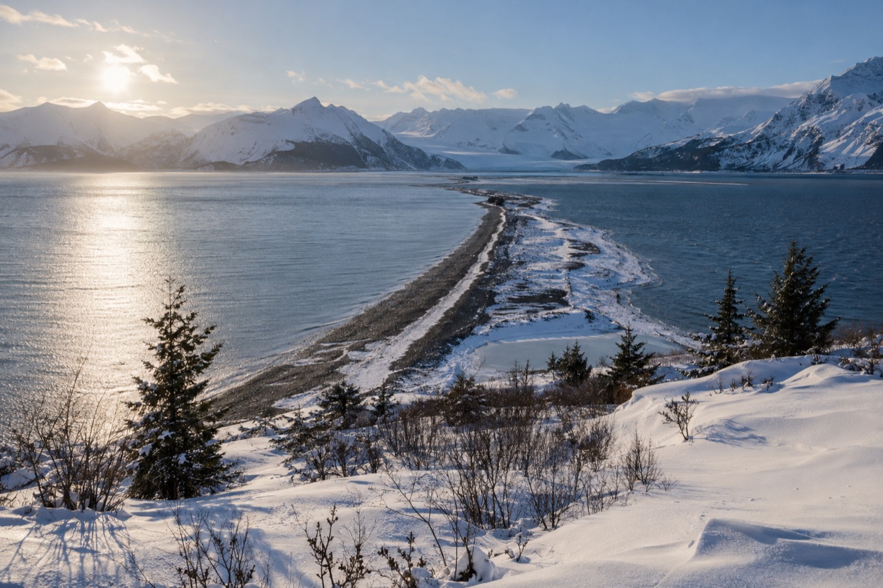 The Homer Spit and Kachemak Bay in late winter