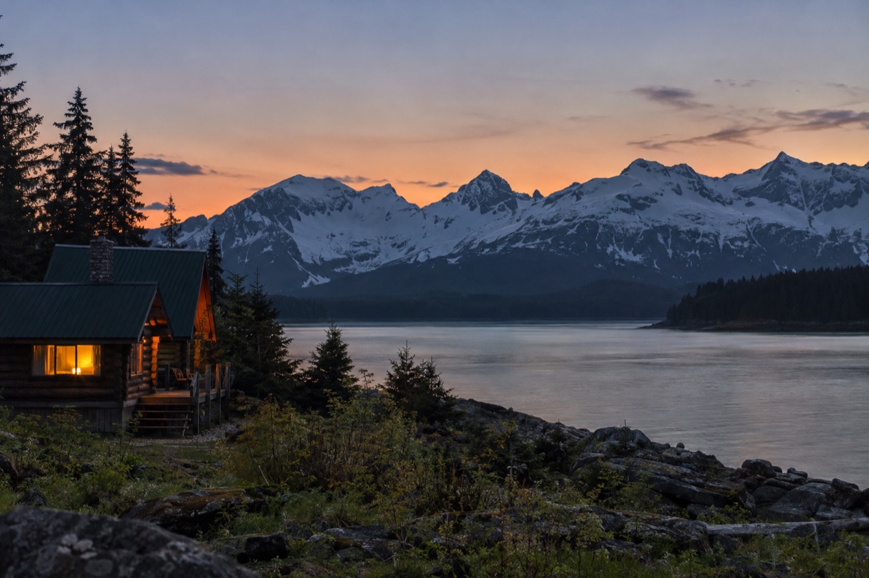 A cabin by a lake