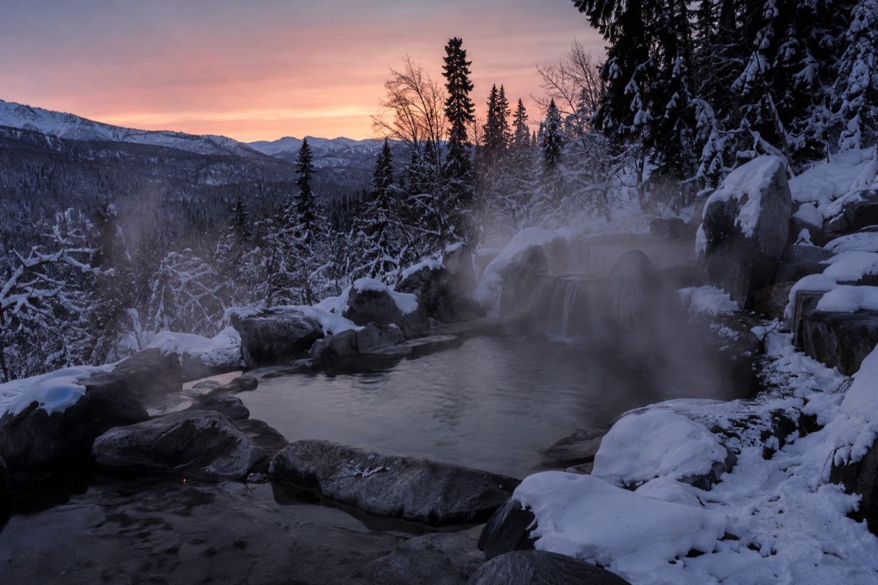 Steam over a hot spring