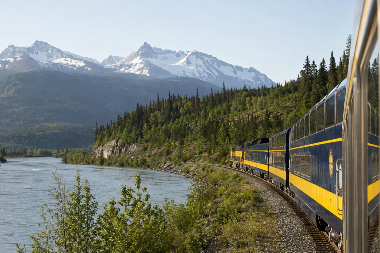 A train in the Alaskan wilderness