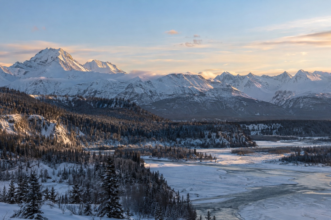 The mountains and valleys of Alaska in winter